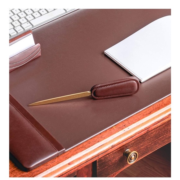 NWT. Dacasso Chocolate Brown Leather Letter Opener with Gold Blade - Picture 6 of 8